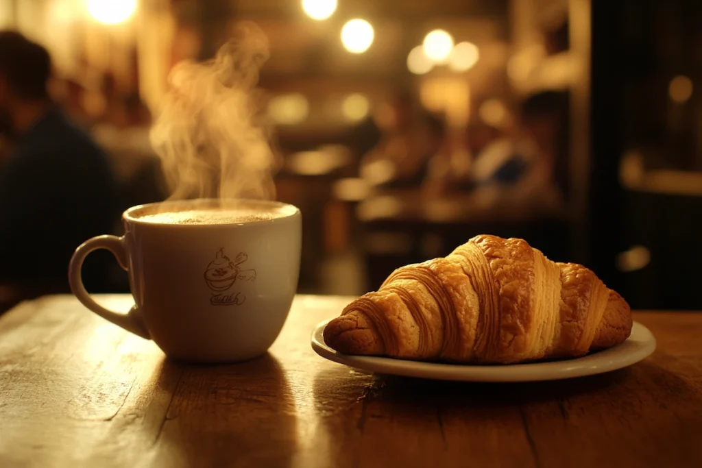 Cookie croissant with coffee