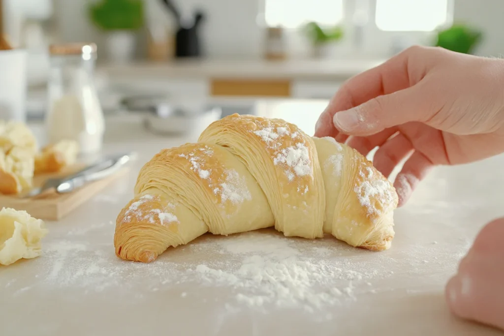 Assembling a cookie croissant