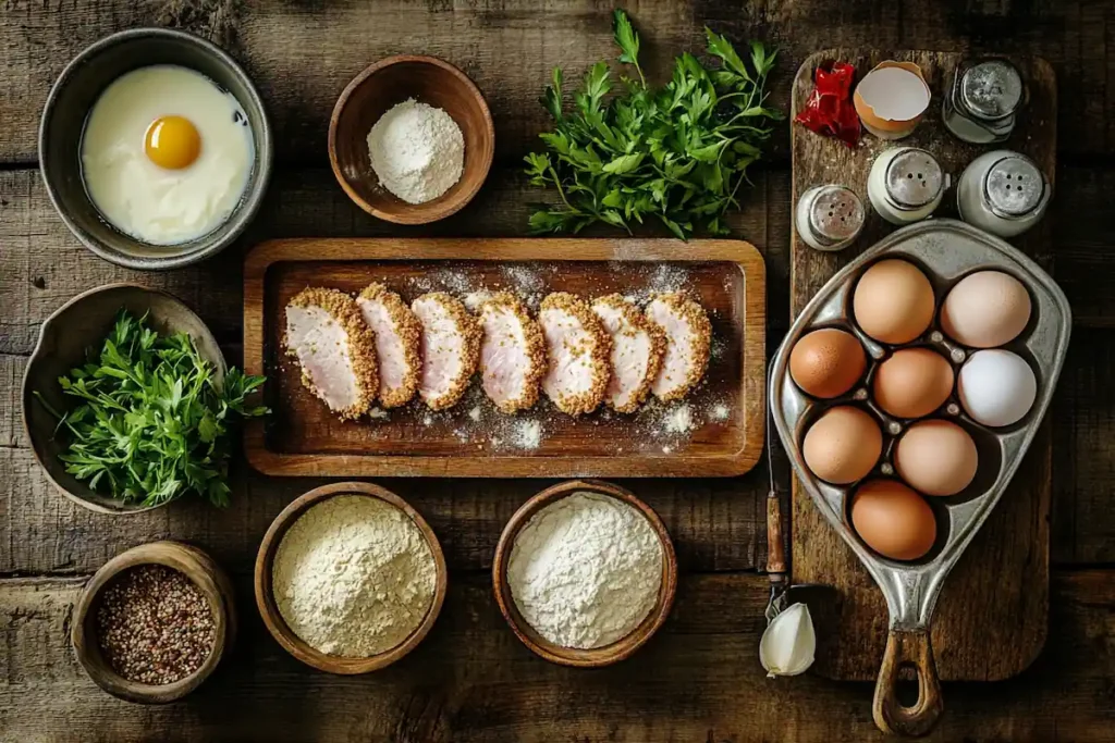 Step-by-step preparation of oven-baked chicken cutlets.