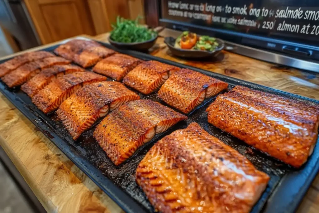 Freshly smoked salmon on a smoker grill.