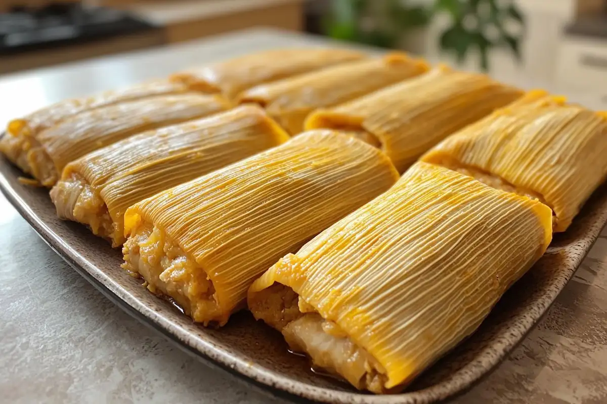 Steaming delicious frozen tamales in a pot.