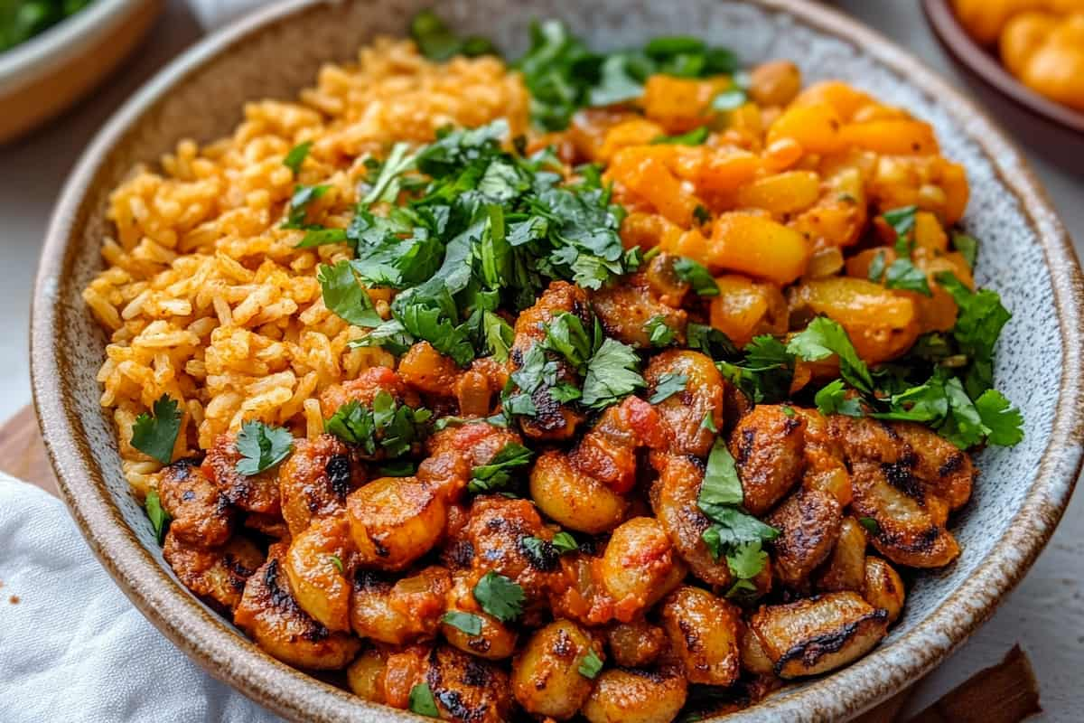 A vibrant spread of various Puerto Rican recipes, including mofongo, arroz con gandules, and tostones