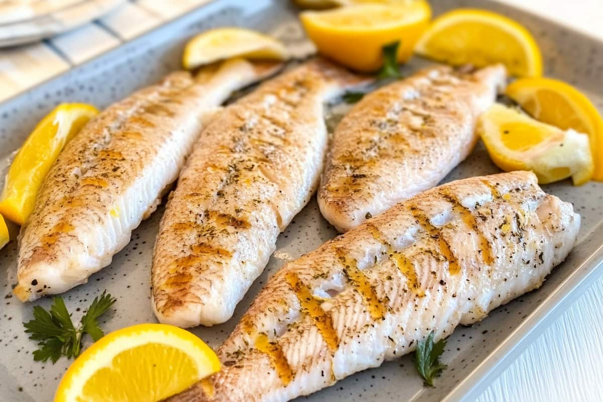 Baked fillets with lemon and fresh herbs.