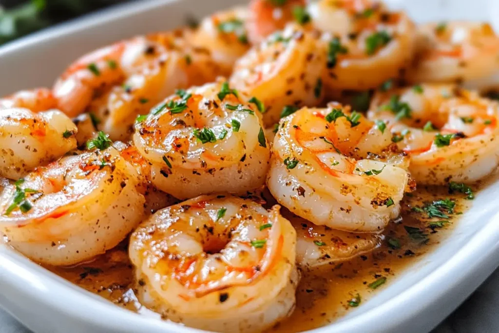 Delicious shrimp garlic recipe butter served on a plate.