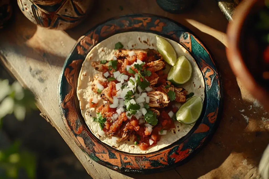 Authentic Chicken Al Pastor tacos with traditional garnishes.