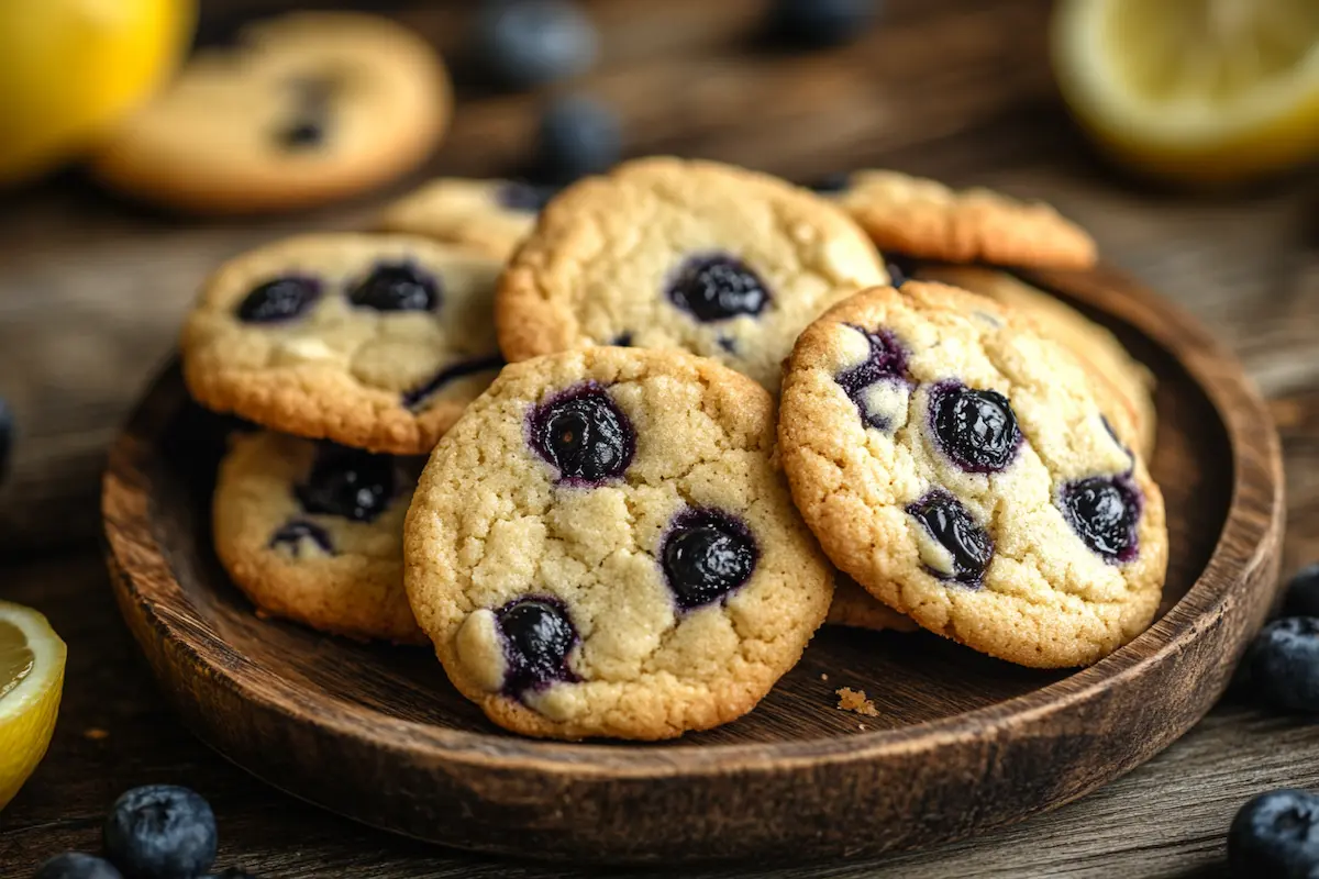 Delicious lemon blueberry cookies on a rustic plate, ready to enjoy