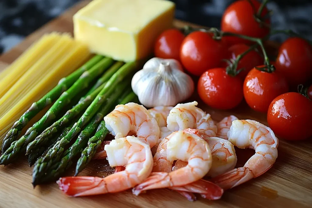 Fresh ingredients for Olive Garden Shrimp Scampi.